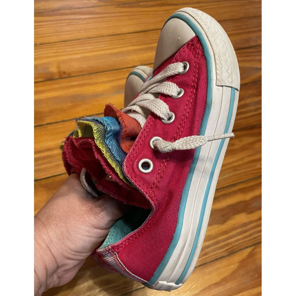 Converse All Star Hot Pink Low Top Shoes With Multicolored Tongue Size Girls 13 - Picture 4 of 10